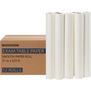 McKesson Medical Exam Table Paper [12 Rolls]  Bed Table Sheet Cover Ideal for Diaper Changing, Waxing, Nursing, Chiropractor, Patternmaking, Tracing - Smooth Paper Roll - White, 21 in x 225 ft