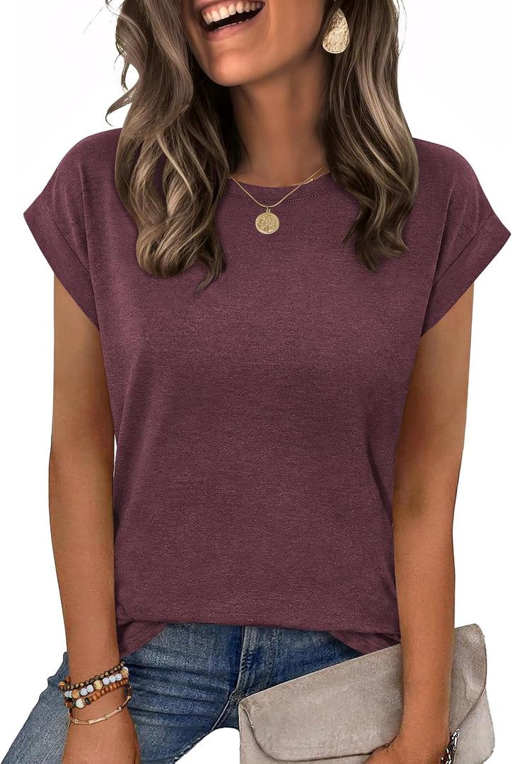 Zeagoo Womens Tops Summer Casual Cap Sleeve Tshirts Shirts Business Dressy Spring Fashion Outfits Trendy Clothes (Red, XL)