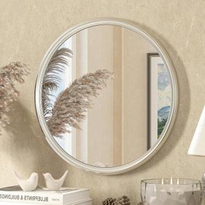 TETOTE Round 16 Brushed Nickel Circle Mirror Aluminum Frame Small Mirror for Wall, Bathroom, Living Room, Bedroom, Vanity, Entryway