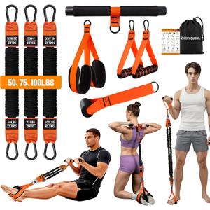 Upgraded Multifunction Pedal Resistance Band with Handle, Exercise Bands with 3 Tube Adjustable Resistance Bands, Pedal, Door Anchor and 3 Handles, for Full Body Training for Abs Arm Leg Waist Workout