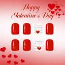 Valentine's Day Press on Nails Short Square Fake Nails with Red Hearts Design Glossy Full Cover Red Glue on Nails Reusable Silver Lines False Nail Cute Acrylic Nail for Women Girls Manicure 24Pcs