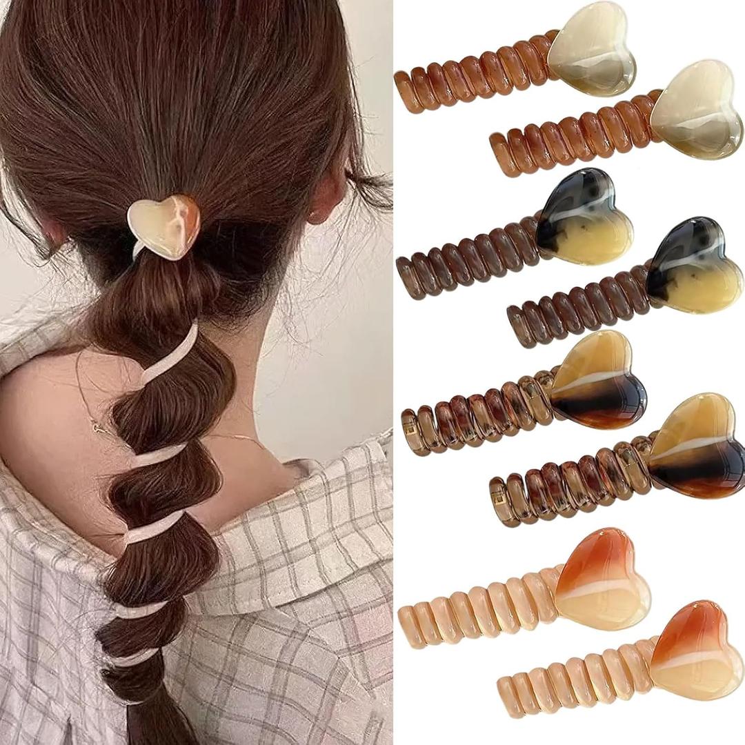 8 Pcs Telephone Line Wire Hair Bands Heart Design Spiral Ponytail Holders Elastic Hair Ties Straight Phone Cord No Damage Coil Hair Accessories for Women