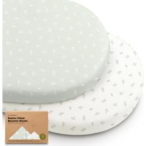 2-Pack Organic Bassinet Sheets for Girls, Boys - 100% Cotton Bassinet Mattress Sheets Compatible with Halo Bassinest Swivel Sleeper, Graco, Baby Delight, Chicco, Unisex Fitted Bassinet Sheets (Herb)