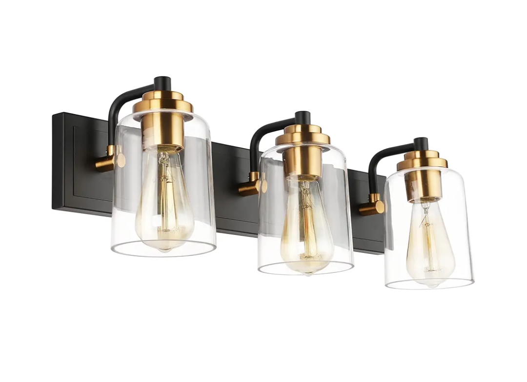 SOLFART Bathroom Vanity Light 3-Light Light fixtures for Bathroom Above Mirror Bathroom Lights fixtures Over Mirror in Black Brass Wall Sconces