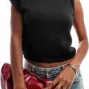 Women's Summer Fall Off The Shoulder Cropped Sweater Tops 2025 Casual Trendy Sleeveless Y2k Knit Tank Pullover (Black, XL)