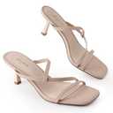 Ankis Womens Strappy Kitten Heels Square Open Toe 2.25 Inch Heeled Sandals Slip On Slides Mules