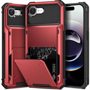 TOPAUX for iPhone 17e 16e Wallet Case Hold 1 to 5 Credit Card Holder Flip Cover ID Slot Back Pocket Compartment Dual Layer Shockproof TPU Bumper Anti-Scratch Protective Hard Shell Black Red