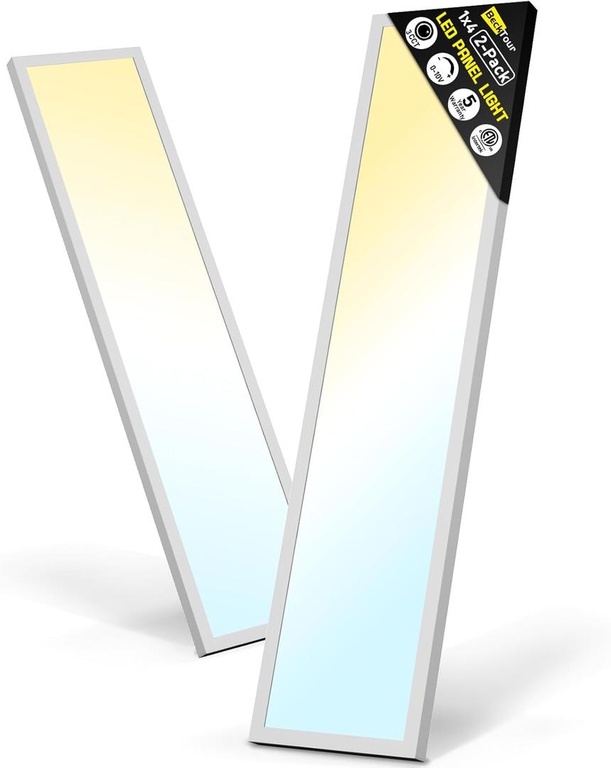 1x4 Led Flat Panel Light Surface Mount 2-Pack, 40W/4580LM, 5CCT 2700K/3000K/4000K/5000K/6000K Selectable, Flush Mount Ceiling Light for Kitchen, Garage, Hallway, Office, ETL (White)