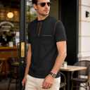 Men's Henley Shirt Short Sleeve T-Shirt Casual Top Pullover Summer Lightweight Tee Shirts with Button (Black, XL)