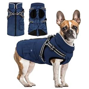 Dog Winter Coat with Harness Built-in | Waterproof Dog Jacket with Zipper & Fleece Lining | Reflective Cold Weather Coat for Small Medium Large Dogs