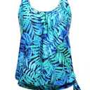 Yonique Womens Blouson Tankini Top Only Loose Fit Swim Top No Bottom Modest Swimsuit Blue Leaves X-Large