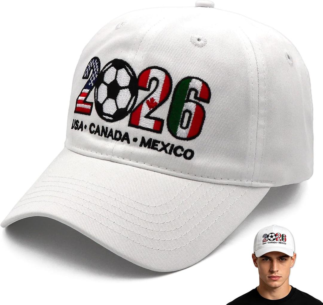 Soccer Hat 2026 Event Merchandise,Adjustable Baseball Cap Gifts Accessories Decorations,Soccer Fans Gifts (White)