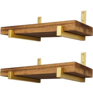 ADDGRACE Gold Shelf Brackets 4 Pcs Heavy Duty Wall Mounted with Lip Shelving Supports for DIY Floating Shelf 8 inch