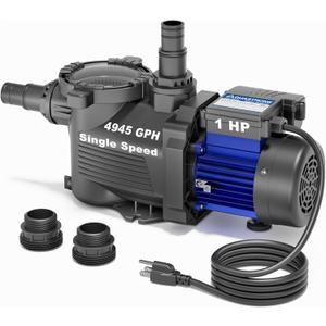 AQUASTRONG 1 HP Above Ground Pool Pump, Single Speed, 1.25"&1.5''adapter, 115V, 4945GPH, High Flow, Powerful Self Primming Swimming Pool Pumps with Filter Basket