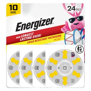 Energizer Hearing Aid Batteries Size 10, Yellow Tab, 24 Pack