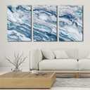 Abstract Wall Art Bedroom Wall Décor 3 Piece Blue Beach Ocean Picture Coastal Theme Nautical Sea Wave Canvas Prints on Canvas Seascape Modern Artwork for Home Living Room Office - 16"x24"x3 Panel