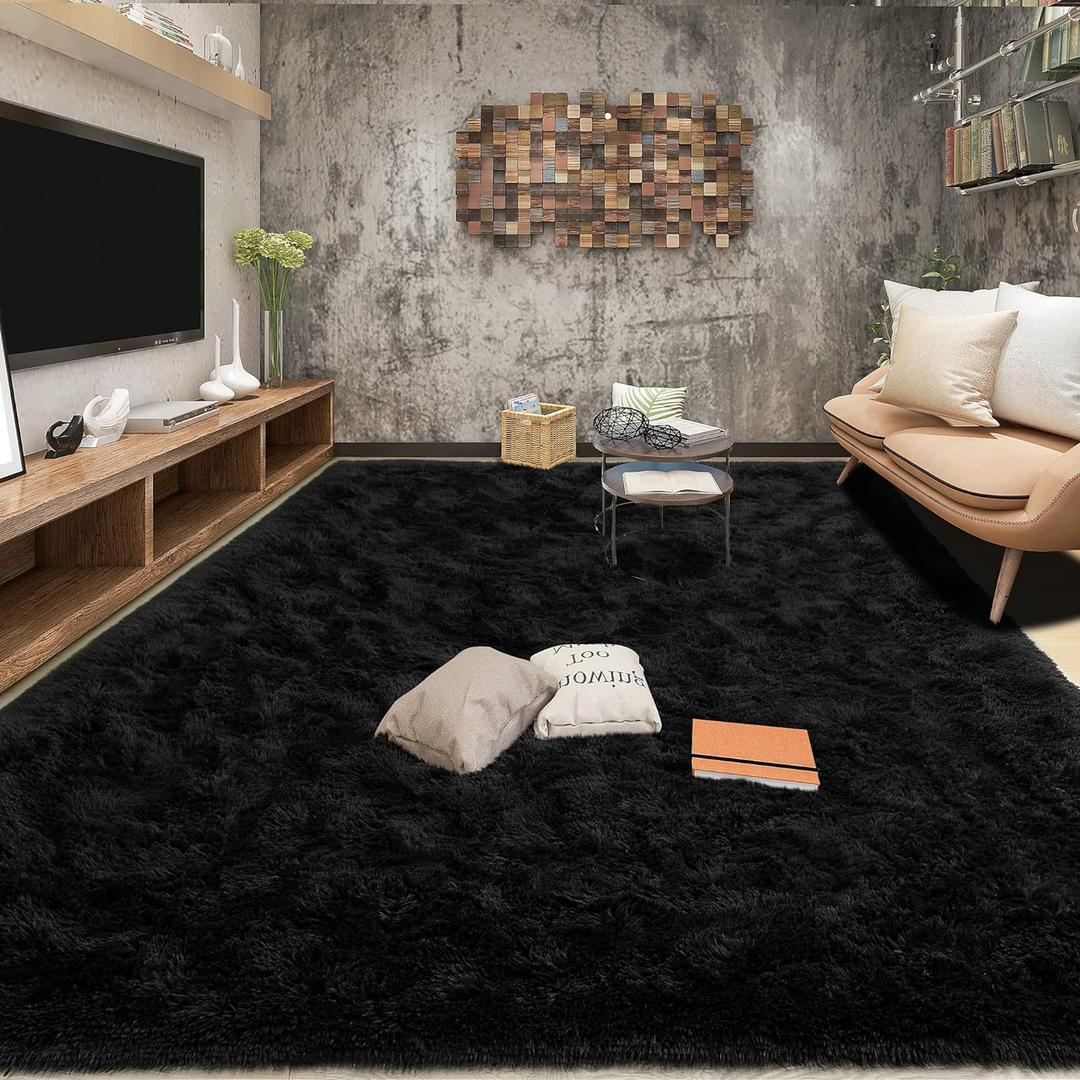 Tepook Area Rugs 8x10 for Living Room, Super Soft Fluffy Rugs for Bedroom, Modern Shaggy Rug Fuzzy Carpets for Kids, Plush Indoor Nursery Home Decor Rug with Non-Slip Bottom, Black (8 x 10 Feet)