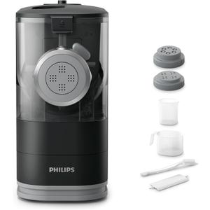 Philips Kitchen Appliances Compact Pasta and Noodle Maker, Viva Collection, Comes with 3 Default Classic Pasta Shaping Discs, Fully Automatic, Recipe Book, Small, Black (HR2371/05)
