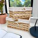 GIB Small Wicker Storage Baskets for Organizing, Decorative Woven Baskets with Liners, Boho Paper Rope Cute Basket for Shelves & Gifts, Set of 3