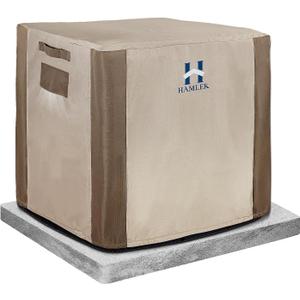HAMLER Air Conditioner Cover, Outdoor AC Cover for Outside Units - 420D Heavy Duty Fabric Waterproof Winter AC Protector Central Unit Square Fits up to 24"L*24"W*30"H (24"L*24"W*30"H Brown & Beige)
