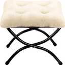 HollyHOME 15"(H) Folding Footrest Stool, Upholstered Small Foldable Ottoman, Accent Padded Sofa Foot Stool for Lazy Chair, Metal Frame Portable Foot Rest Ottoman for Home, Living Room, Bedroom, Beige (Faux-fur Beige)