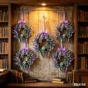 6 Pcs Mini Lavender Hanging Wreaths Purple Daisy Candle Rings Pillar Holder Wreath Wild Flower Spring Summer Floral Wreaths for Farmhouse Porch Front Door Cabinets Window