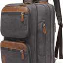 3 In 1 Messenger Bag for Men: 18.5'' Canvas Mens Laptop Computer Bag Backpack with Multiple Pockets & Laptop Sleeve & USB Port for Men Work, Carry On Crossbody Bag for Notebook, (Brown Grey)