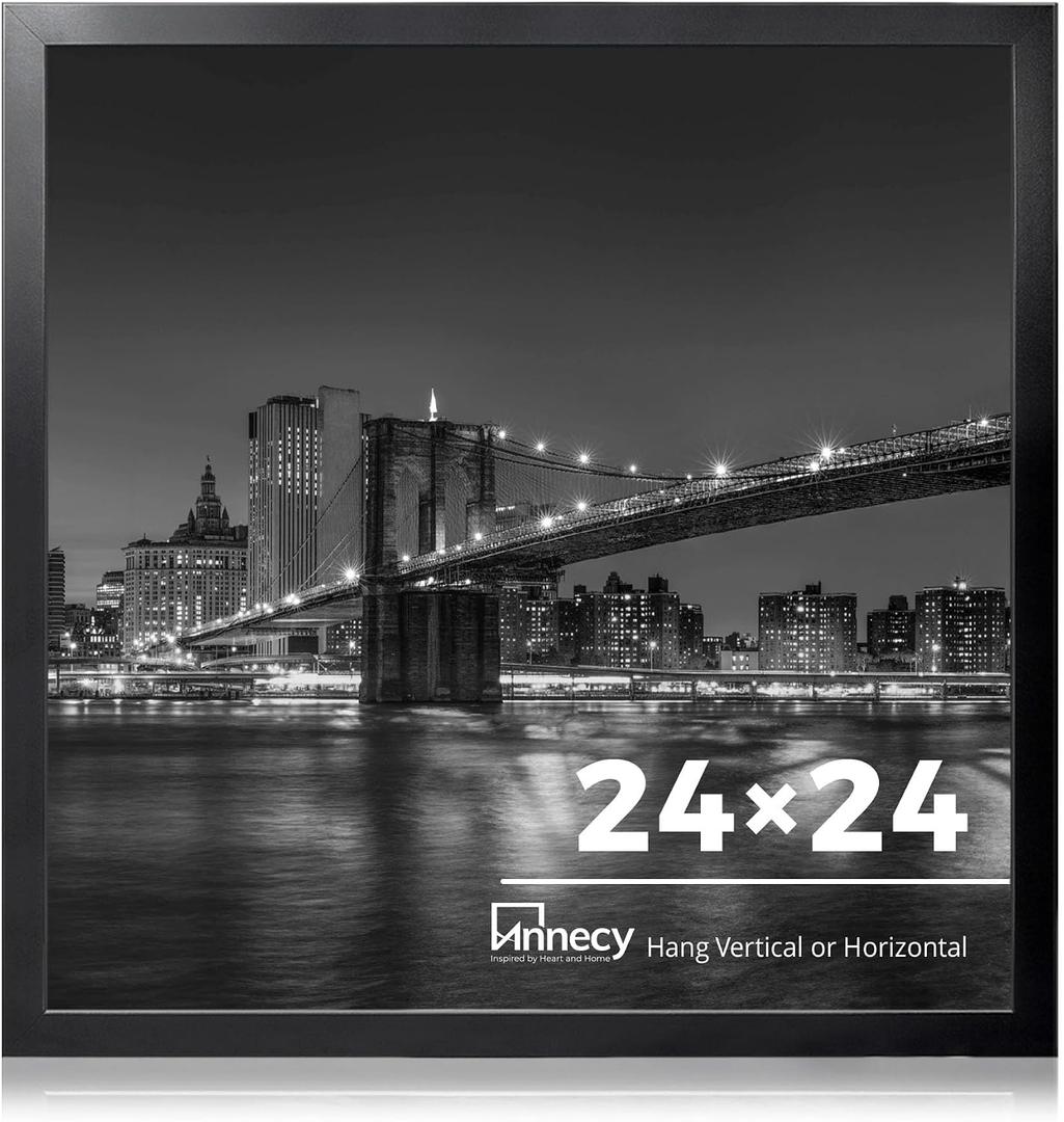 Annecy 24x24 Picture Frame Black1 Pack, 24 x 24 Picture Frame for Wall Decoration, Classic Black Minimalist Style Suitable for Decorating Houses, Offices, Hotels