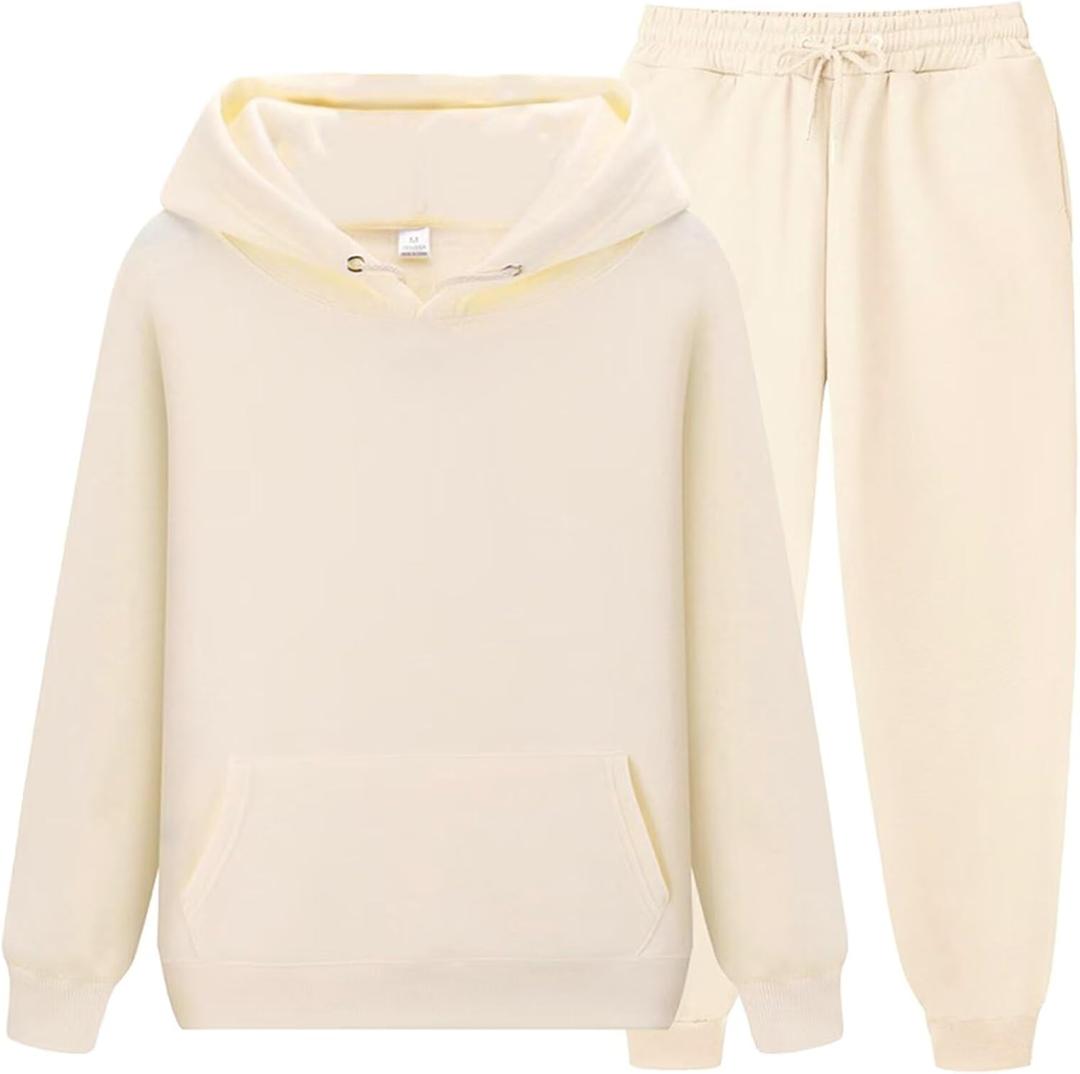 CHAIRAY Women's Hoodie Tracksuit Sweatsuits for Mens Set 2 Piece Hooded Sweatshirts and Sweatpant Sets Jogger Sweatsuit (Beige, Size S)