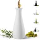 Ceramic Olive Oil Dispenser with Self-Closing Gold Spout - 530 ML Capacity Matte White Ceramic Oil Dispenser for Kitchen - Leak Proof EVOO Dispensing Bottle - Stylish, Ergonomic, Durable, Easy Pour