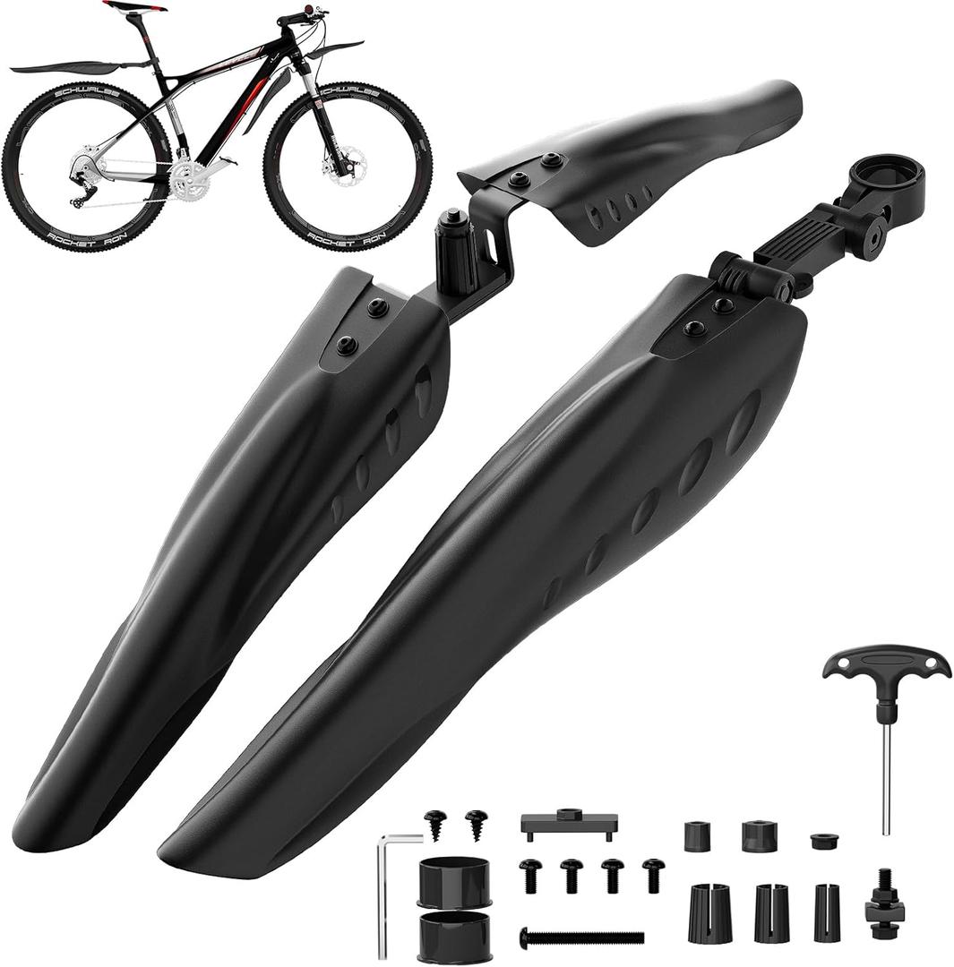 Cooryda Bike Mudguard Set, Adjustable Bicycle Mudguards - Front and Rear Mud Flaps for MTB, Road Bike - Fits 24/26/27.5 inch Wheels