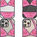 for iPhone 16 Pro Max Case TPU+PC Premium Colorful Drop Protection Case Excellent Shock Absorption Military Grade Drop Protection Pink Playful Cat Dog Bikini Pattern Phone case