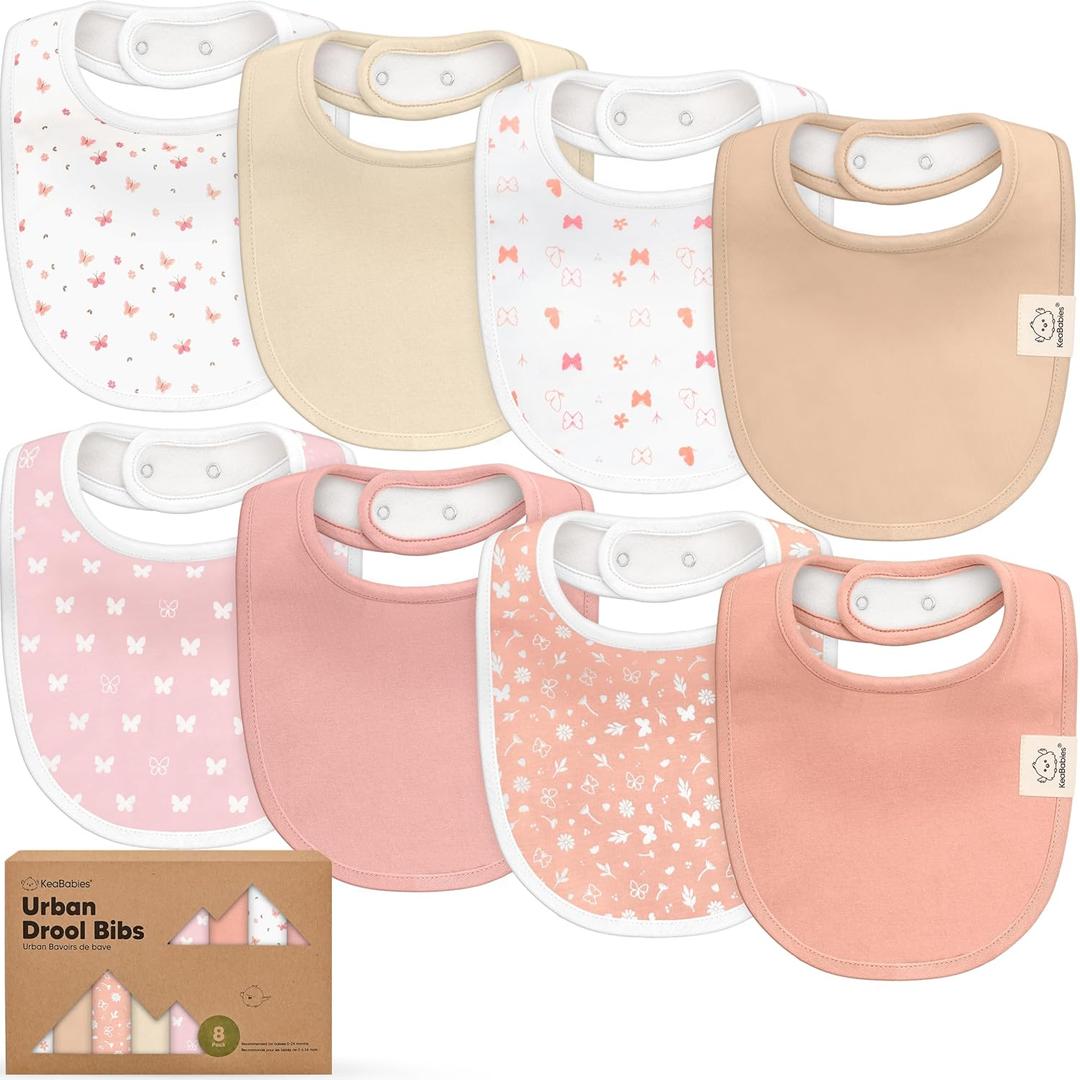 8-Pack Organic Baby Bibs for Boys, Girls - Soft Cotton Drooling and Teething Bibs for Baby Girl & Boy, Extra Absorbent, Easy to Clean & Put On for Toddler, Newborn, Infant 0-24 Months (Butterflies)