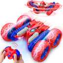 Remote Control Car Toys: Double Sided RC Cars Outdoor Toy for 4 5 6 7 8 9 10 Year Old Boys Girls Ages 5-7 Birthday Gifts Rechargeable Upright Stunt Car 360 Flip 4WD Gifts Age 4-6-13 (Red)