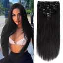 Straight Clip in Hair Extensions Real Human Hair 24 Inch Remy Human Hair for Women Double Weft Seamless Clip ins Brazilian Virgin Human Hair Extension 8Pcs 120g Natural Black