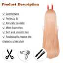 LABEAUTÉ Orange Cosplay -Power Wig + Horns for Girls Women Anime Long Straight Halloween Party Hair Wig with Cap