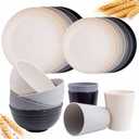 Rubtlamp Wheat Straw Dinnerware Sets, 16PCS Plastic dinnerware Set for 4, Wheat Straw Plates and Bowls Sets, Unbreakable Dinnerware Plastic Microwave Safe Dishes Det for Kitchen&Camping