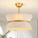 Boho Fandelier Ceiling Fan with Light and Remote Rattan Chandelier Fan Fabric Chandelier Fan Gold Caged Ceiling Fan with Light for Bedroom, Living Room Nursery Foyer Kitchen Timing Adjustable Height (White)