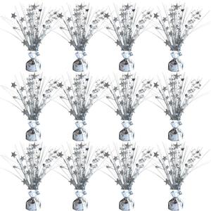 12 Pack Metallic Sliver Foil Spray Centerpieces Stars Brust Table Centerpieces for Wedding Birthday Anniversary Holiday Party Decor, Metallic Star Balloon Wights for Party, Decor for Party