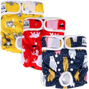 SlowTon Washable Dog Diapers Female - 3 Pack No Leak Reusable Doggie Puppy Diaper with Adjustable Buttons, Comfortable Female Dog Diapers for Heat Cycle Period Small Medium Large Dogs (XS)