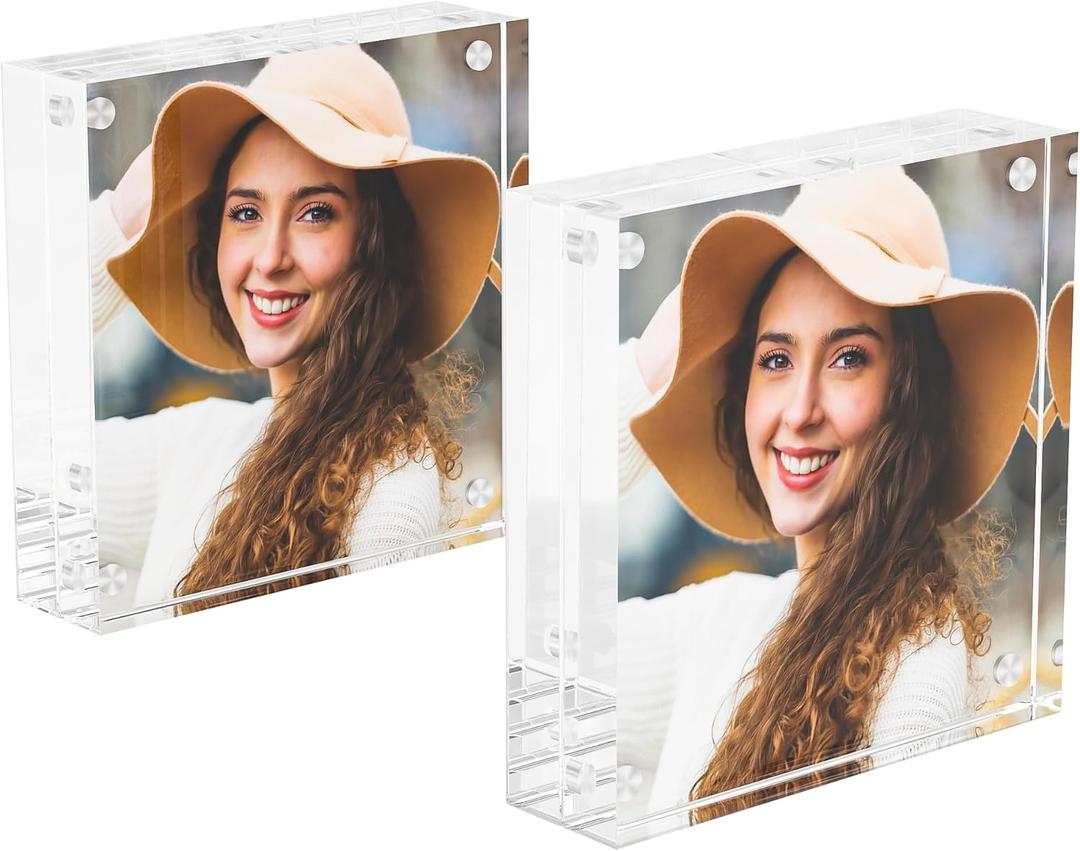3x3 inch Acrylic Picture Frame 2 Pack, Squre Acrylic Photo Frame for Tabletop Display Simple Home Office Decor