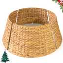 KOKODO 24 Inch Woven Rattan Water Hyacinth Christmas Tree Collar, Handwoven Wicker Tree Base Cover, Foldable Split Design for 67.5 ft Trees, Rustic Tree Skirt Alternative (Natural)