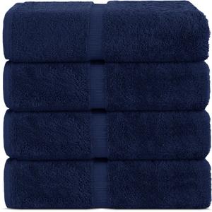 Chakir Turkish Linens 4 Piece Large Bath Towels, 100% Cotton Turkish Towels for Bathroom, Luxury Soft Absorbent Bath Towel Set, 27 x 54 Inches, Navy