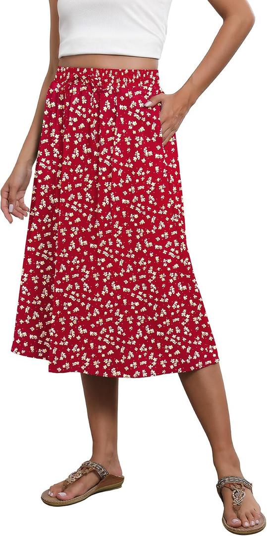 Witsmile Flowy Skirt Elastic High Waist A-Line Skirt with Pockets Bohemia Cover-up for Women 2026 Trendy(S-2XL)