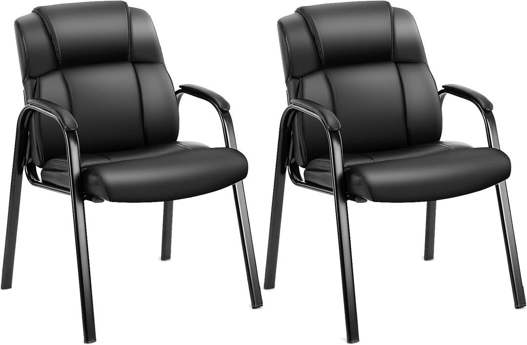 OLIXIS Office Waiting Room Chairs Set of 2, Leather Desk Reception Guest Stationary Side Chair with Padded Arms for Home Conference Lobby Medical Clinic