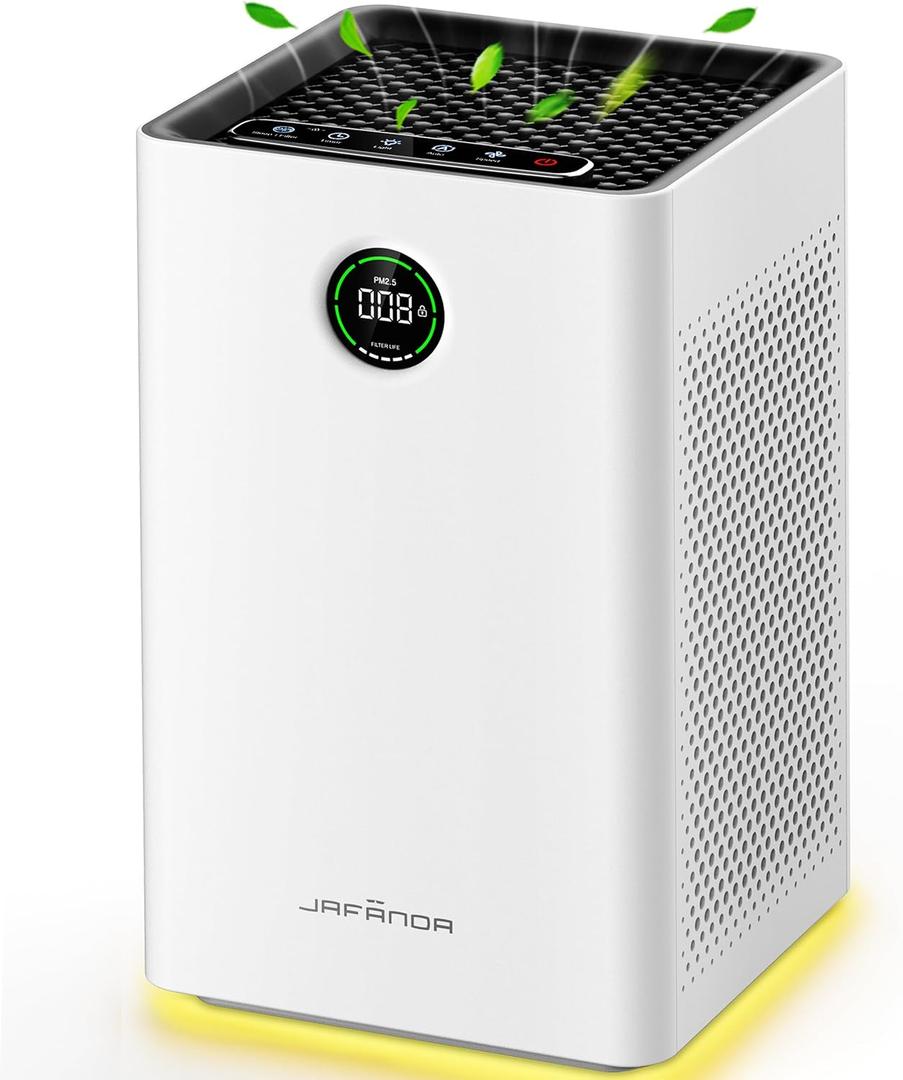 Jafnda Air Purifiers for Home Large Room Up To 1190ft, True HEPA 13 Filter, Activated Carbon Remove 99.97% Dust Smoke Odor Pollen Pets Hair Dander Allergies, Quiet Sleep Mode 23dB, Night Light