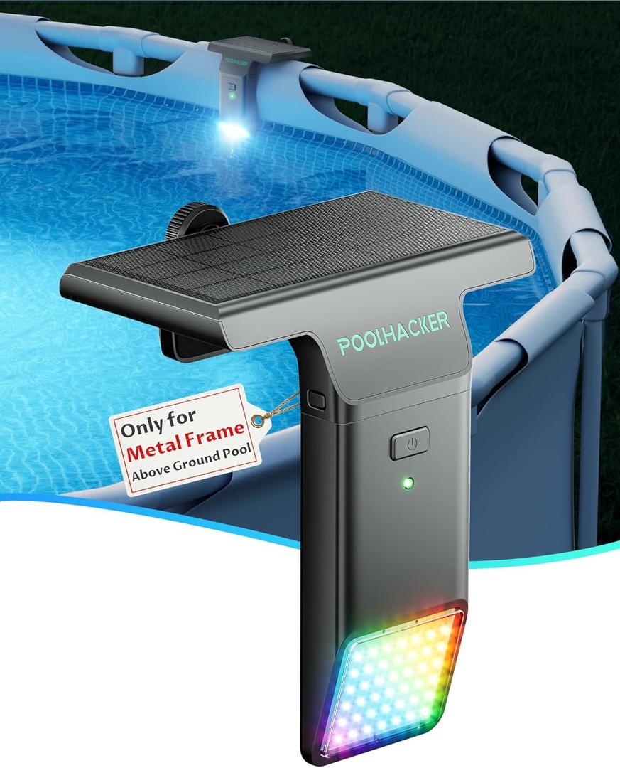 Solar Pool Lights Only for Metal Frame Above Ground PoolOriginal, 10-Color 4-Mode Light Sensing LED, Underwater Lighting with Timer Off, Submersible Pool Lights with Remote, 1 Pack