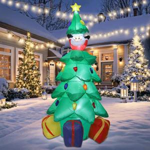 yofit 6 Ft Christmas Inflatables Outdoor Decorations, Inflatable Christmas Tree with Santa & Gift Boxes, Blow up Inflatable Tree with LED Lights for Indoor Outdoor Garden Yard Lawn Holiday Party
