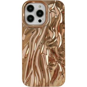 Caseative for iPhone 14 Pro Max Case,Pleated Water Ripple Chrome Wave Pattern Soft Phone Case (Gold)