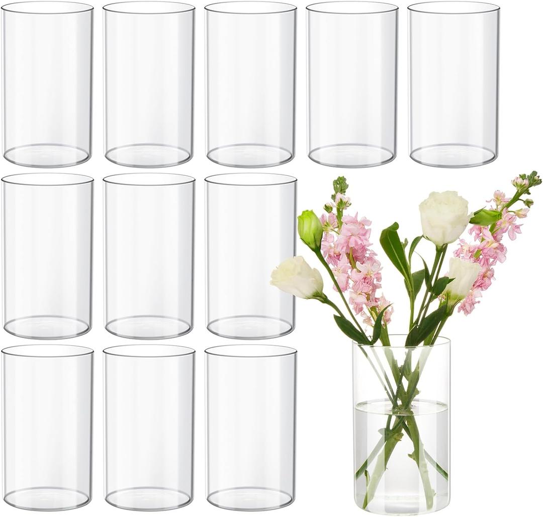 Devilfire 12Pcs Glass Cylinder vases for Centerpieces, 6 Inches Tall Flower Vases Wedding Decorations,Bulk Cylinder Flower& Plant Vases,Hurricane Candle Holder for Table Shelf, Party. (12 Pack-6 Inches)